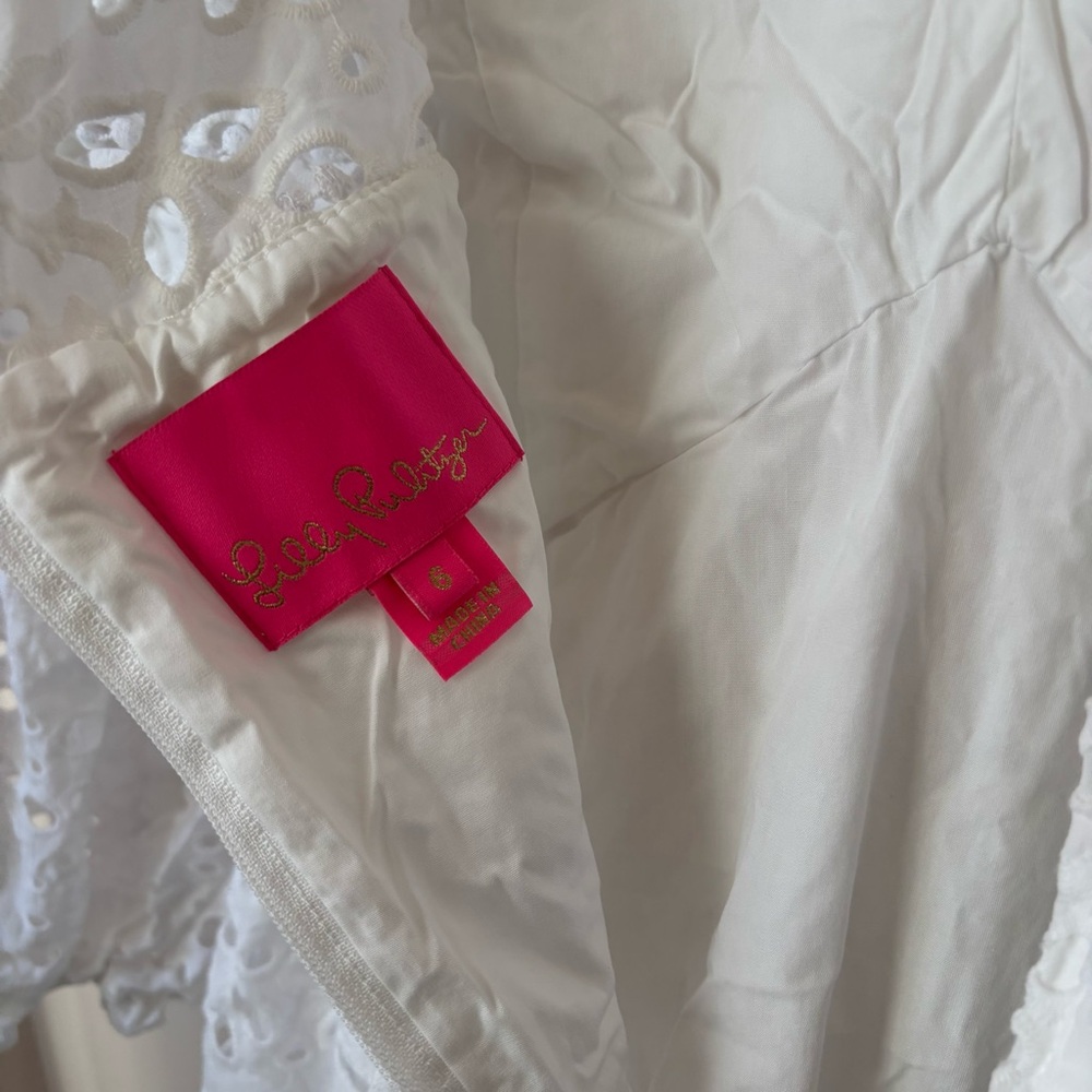 Lilly Pulitzer White Eyelet Embroidered Mini Dress Cotton V-Neck Size 6 - Picture 6 of 6